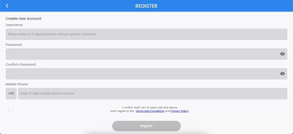 TG7772 register interface highlighting secure account creation and user-friendly design